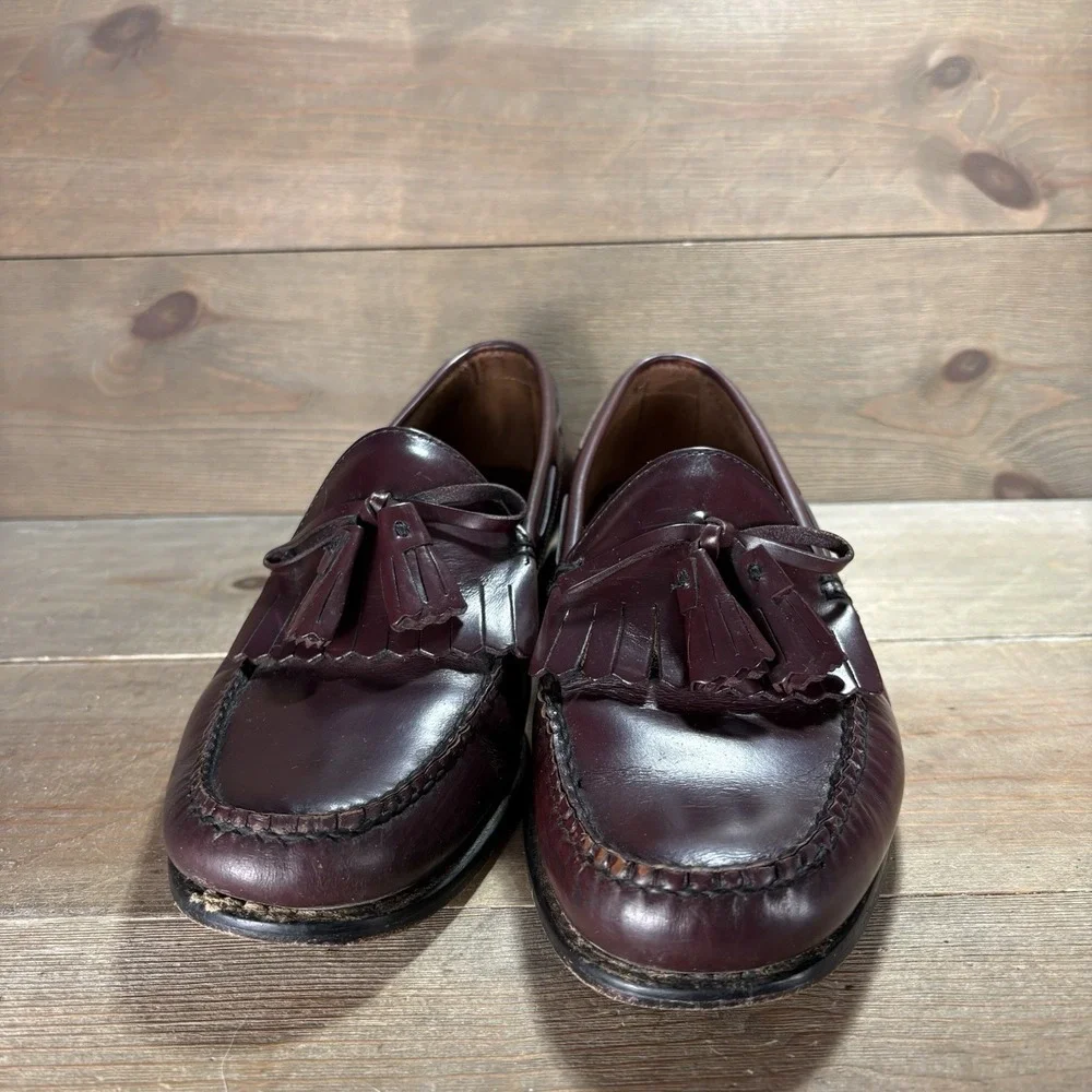ll bean mens size 9 wide EE shoes burgundy leather tassel slip on comfort loafer
